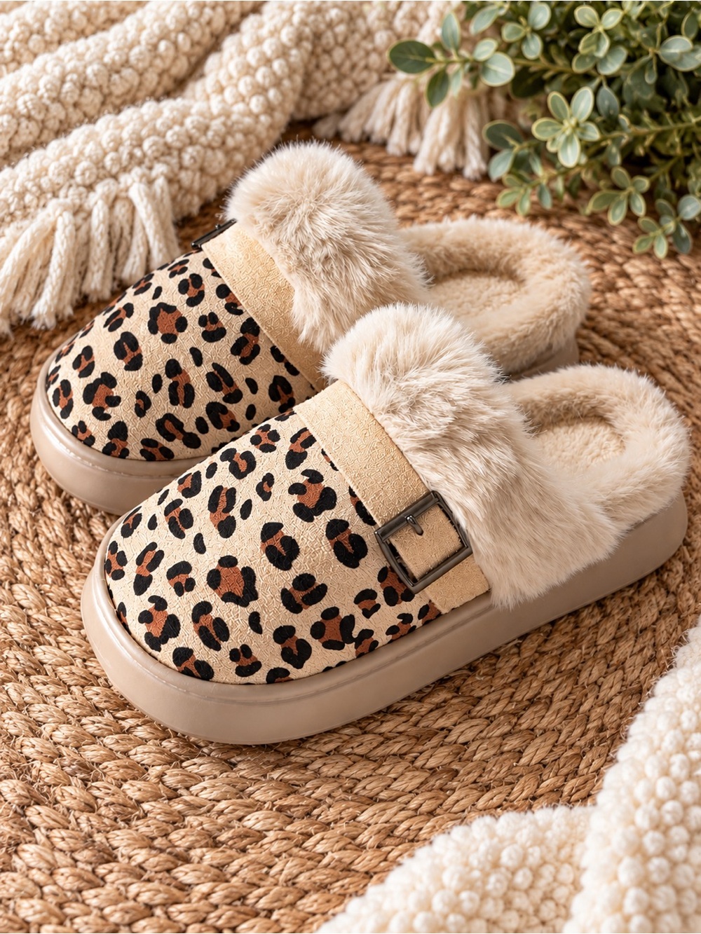 Leopard Print Platform Faux Fur Slippers Women’s Size 5.5 to 6.5